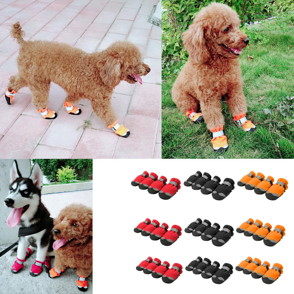 4 Pcs Pet Dog Shoes Boots Anti-Slip Waterproof Pet Paw Protector Dog Shoes  Black-S