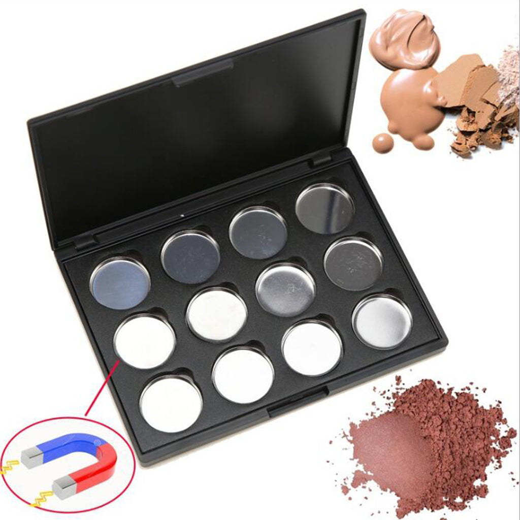 12 Slots Empty Magnetic Palette Box for Eyeshadow Powder Makeup Case w/ Pans