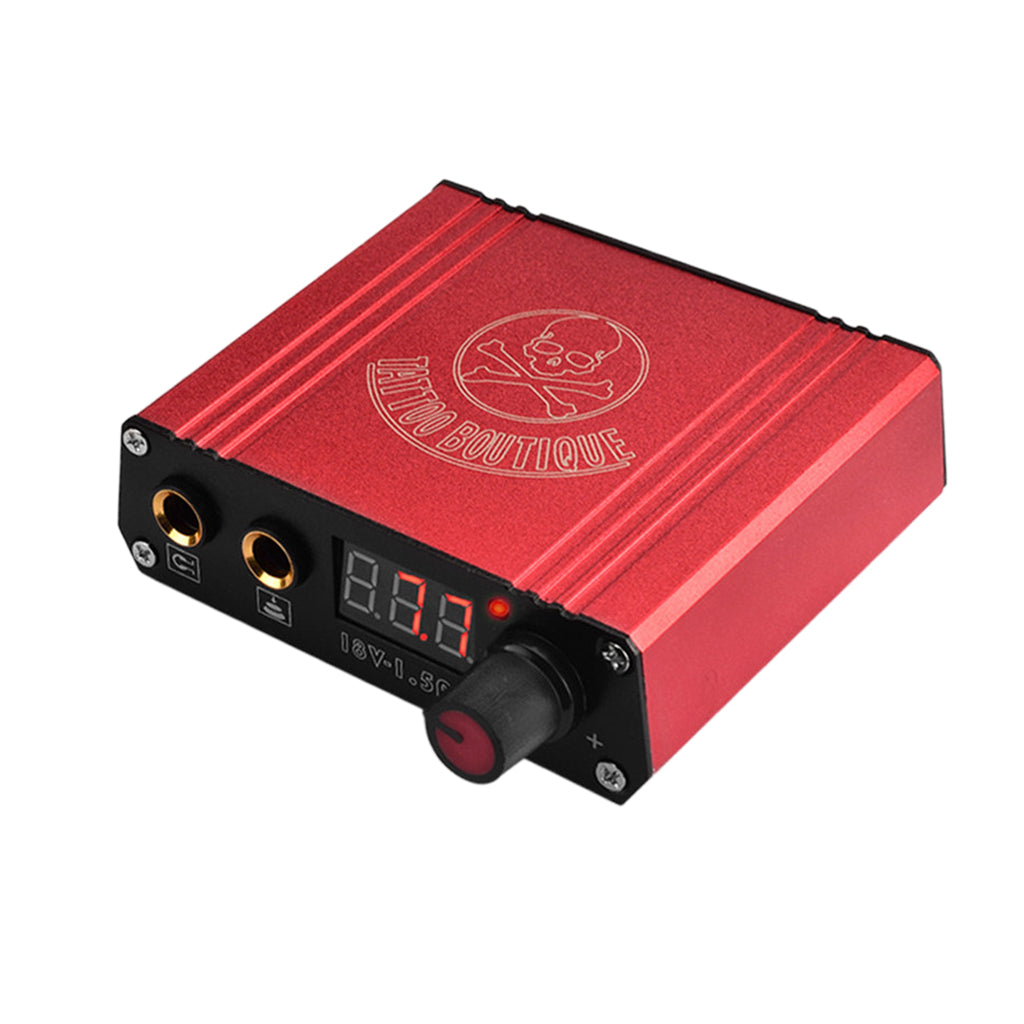 Aluminum Alloy Digital LCD Tattoo Machine Power Supply w/ Clip Cord Red