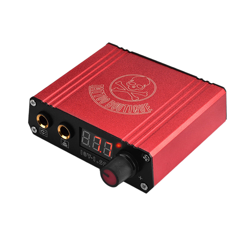 Aluminum Alloy Digital LCD Tattoo Machine Power Supply w/ Clip Cord Red