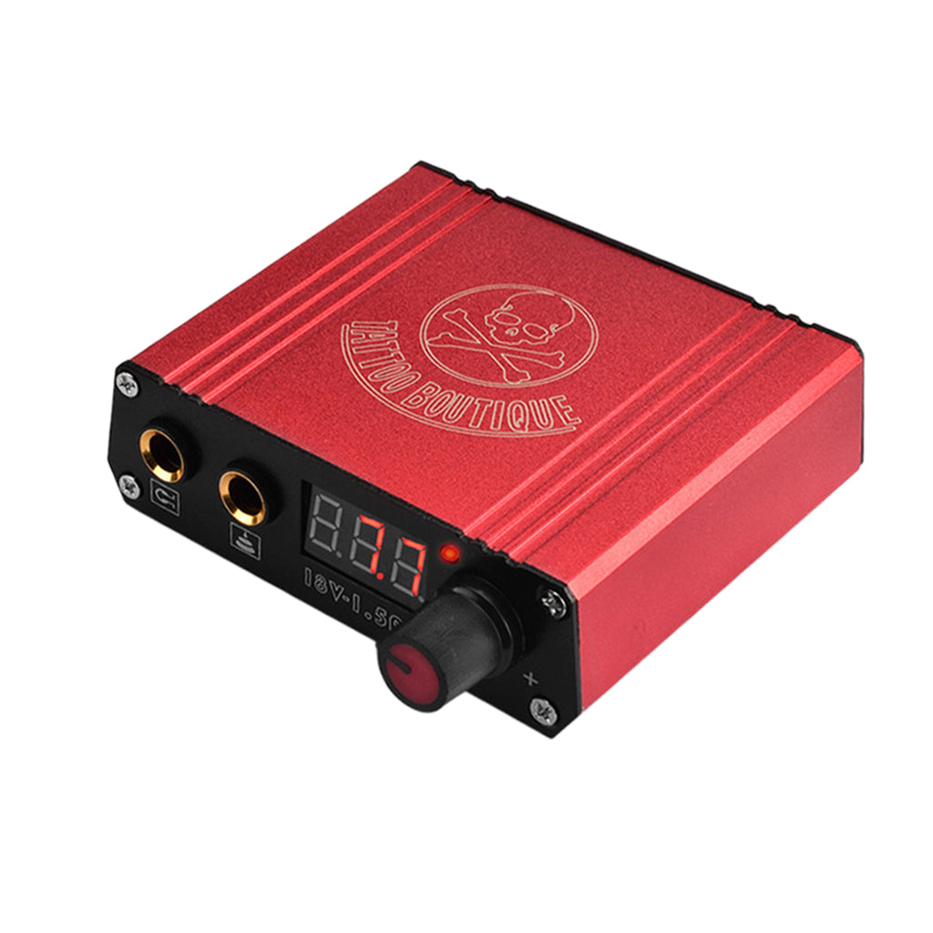 Aluminum Alloy Digital LCD Tattoo Machine Power Supply w/ Clip Cord Red