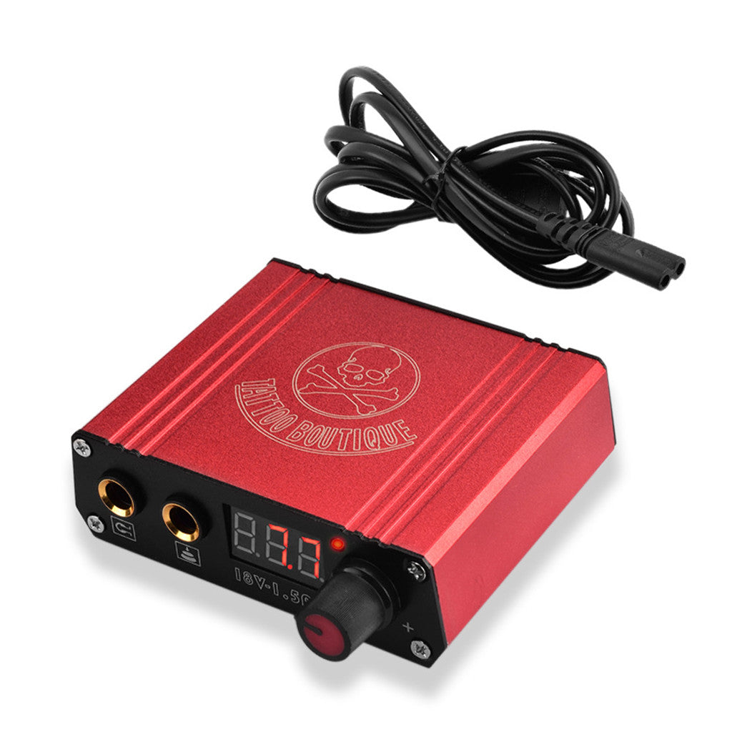 Aluminum Alloy Digital LCD Tattoo Machine Power Supply w/ Clip Cord Red