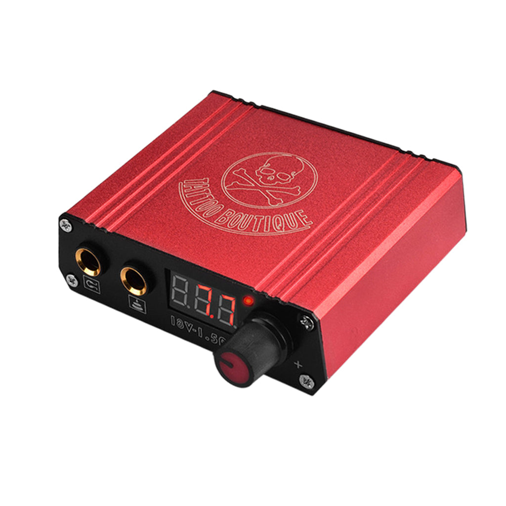 Aluminum Alloy Digital LCD Tattoo Machine Power Supply w/ Clip Cord Red