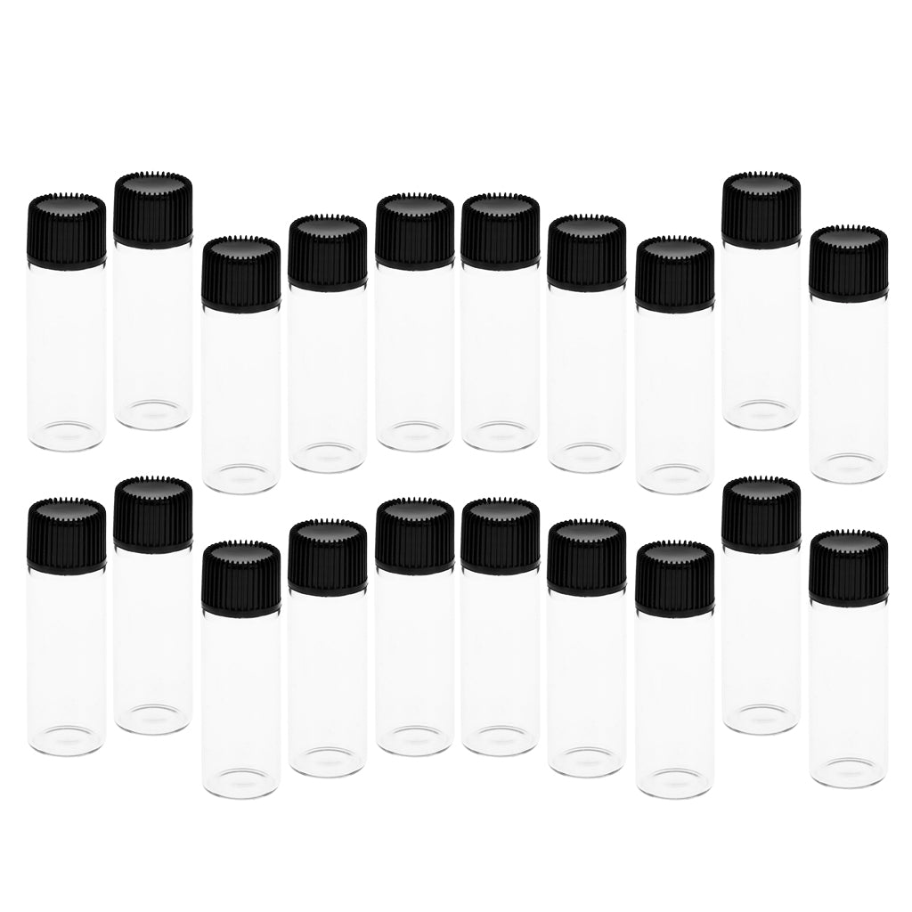 20x5ML Mini Empty Essential Oil Sample Bottles w/ Screw Caps Clear+Black Cap