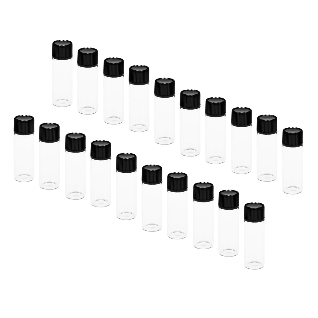 20x5ML Mini Empty Essential Oil Sample Bottles w/ Screw Caps Clear+Black Cap