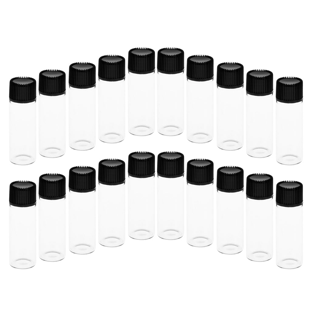 20x5ML Mini Empty Essential Oil Sample Bottles w/ Screw Caps Clear+Black Cap