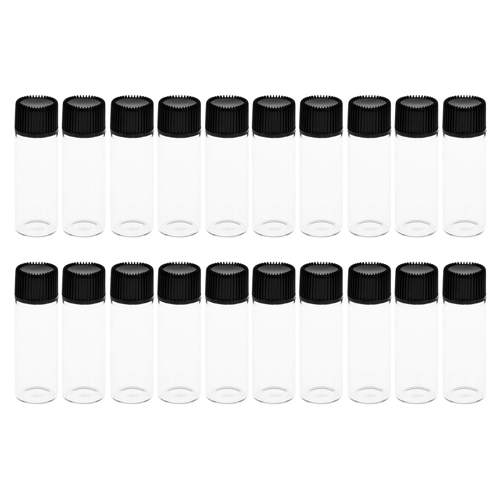 20x5ML Mini Empty Essential Oil Sample Bottles w/ Screw Caps Clear+Black Cap