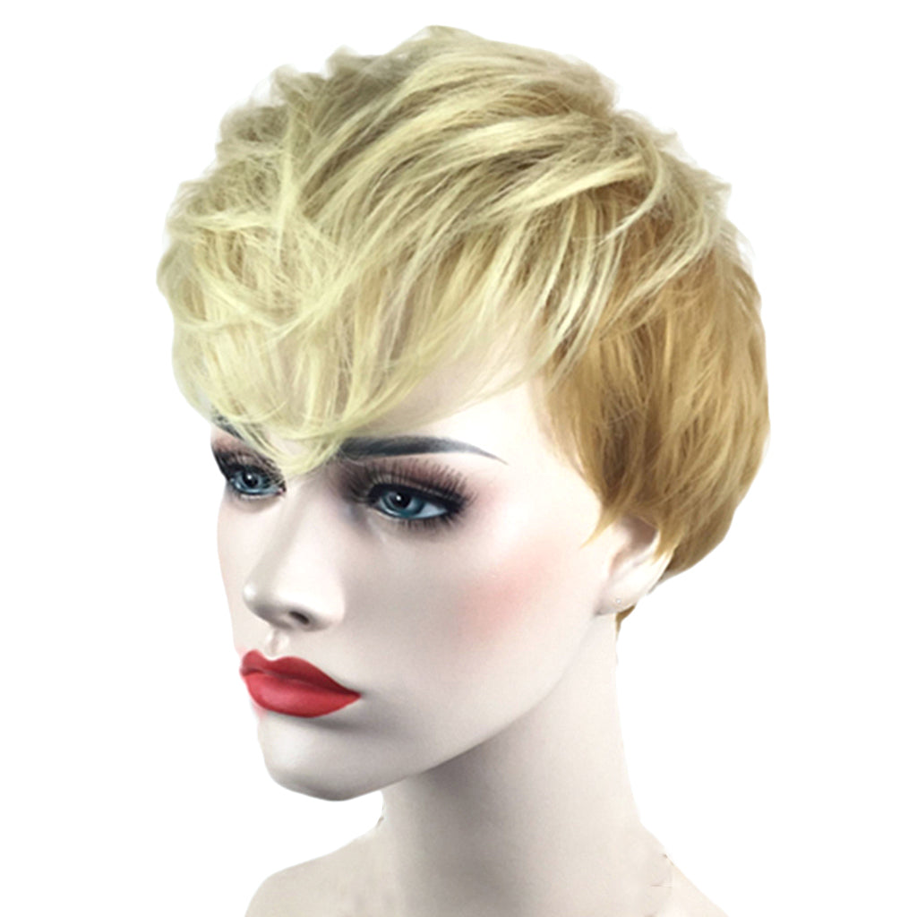 Short Synthetic Heat Resist Blonde Women Pixie Cut Chic Straight Wigs 26cm