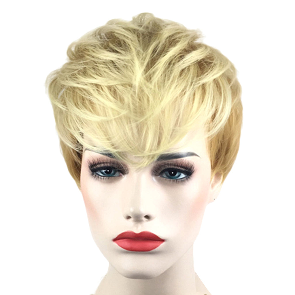 Short Synthetic Heat Resist Blonde Women Pixie Cut Chic Straight Wigs 26cm