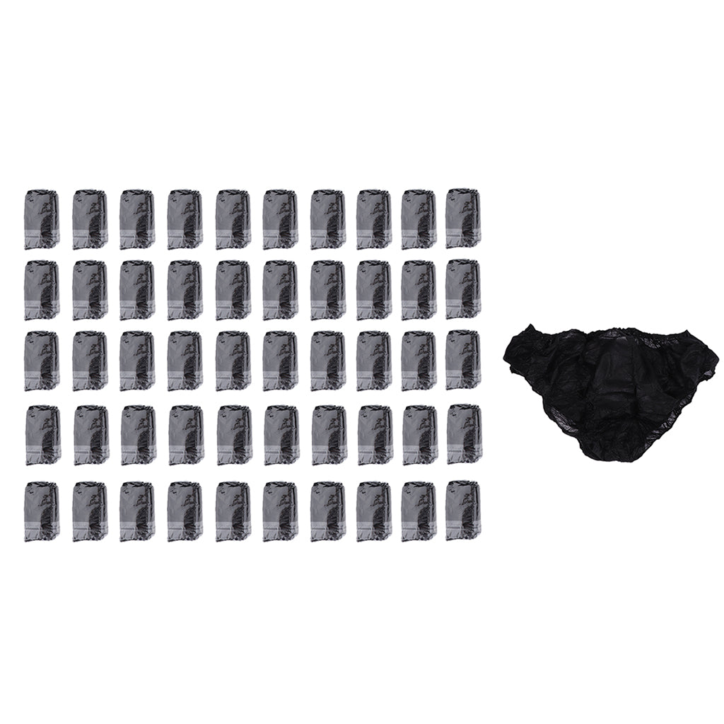 50pcs Nonwoven Underwear Panties Handy Briefs Set for Travel Hotel Spa Black