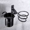 Hair Dryer Holder Hair Blower Dryer Rack Wall Mounted with Storage Cup Black