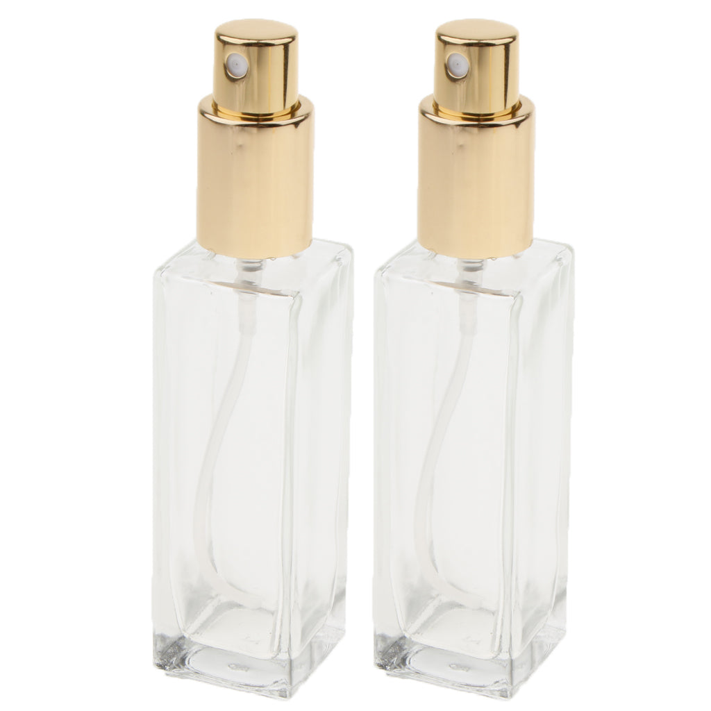 2Pcs 30ml Glass Perfume Empty Bottle Atomizer Pump Sprayer Refillable Travel Gold