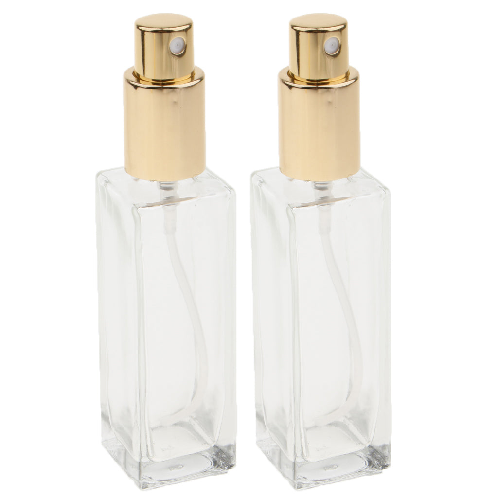 2Pcs 30ml Glass Perfume Empty Bottle Atomizer Pump Sprayer Refillable Travel Gold