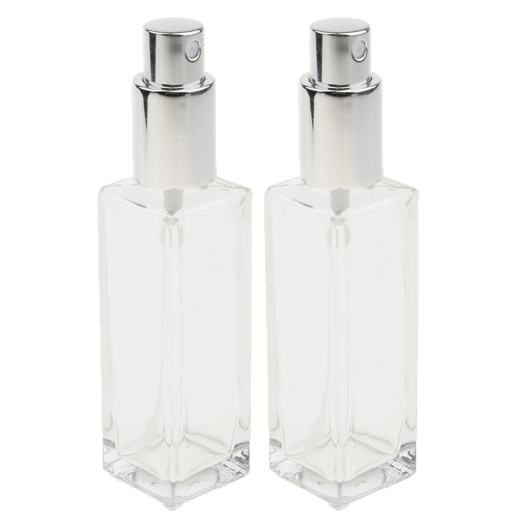 2Pcs 30ml Glass Perfume Empty Bottle Atomizer Pump Sprayer Refillable Travel Silver