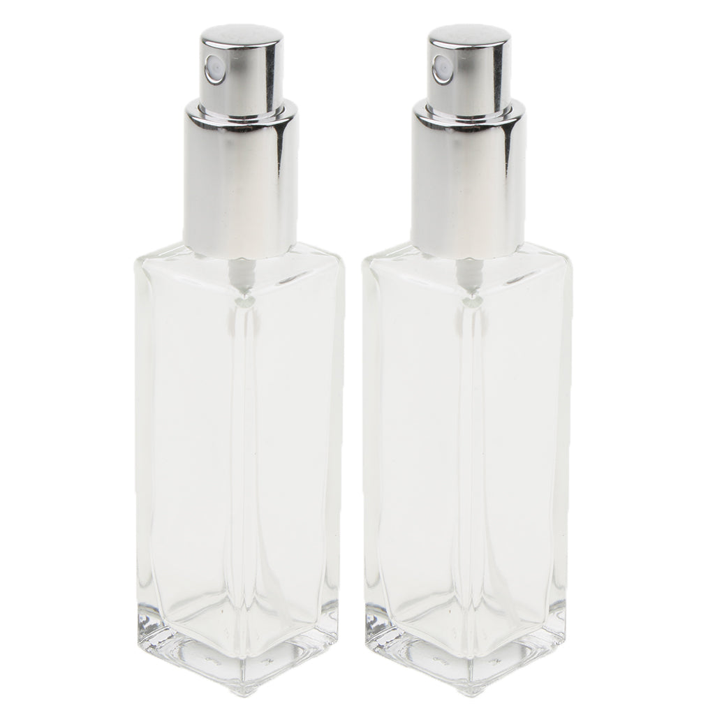 2Pcs 30ml Glass Perfume Empty Bottle Atomizer Pump Sprayer Refillable Travel Silver