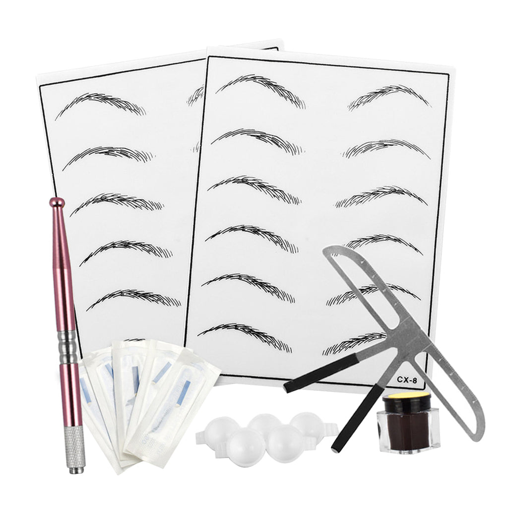 Eyebrow Permanent Needles Ruler Ring Cup Skin Pratice Microblading Pen Set Pink