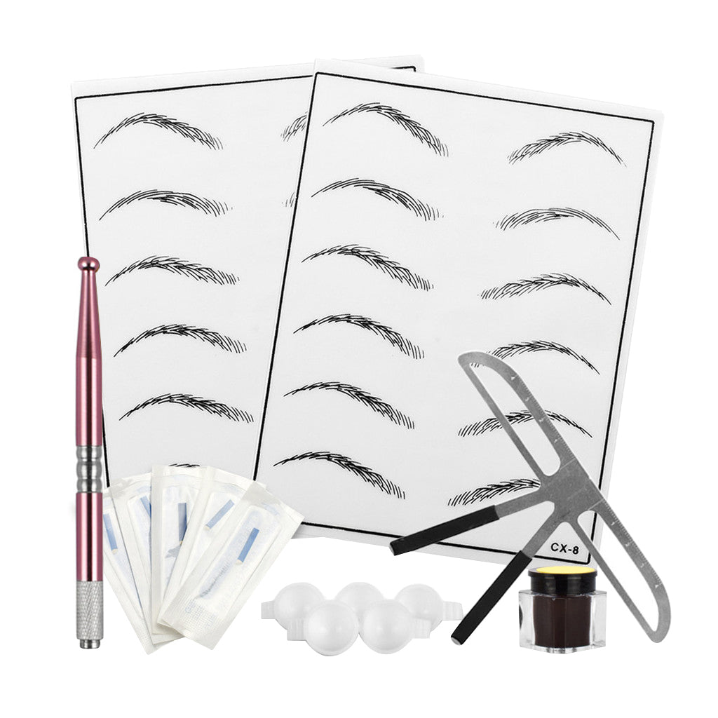 Eyebrow Permanent Needles Ruler Ring Cup Skin Pratice Microblading Pen Set Pink