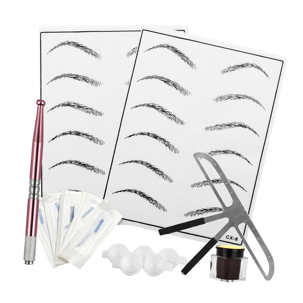 Eyebrow Permanent Needles Ruler Ring Cup Skin Pratice Microblading Pen Set Pink