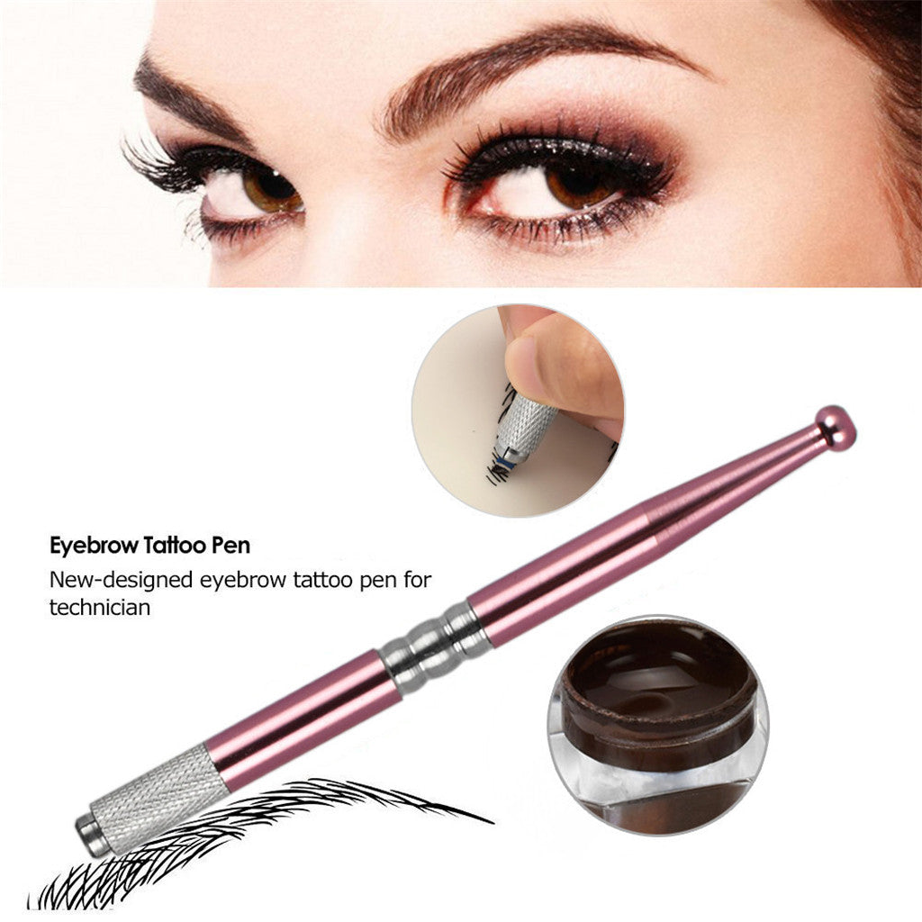 Eyebrow Permanent Needles Ruler Ring Cup Skin Pratice Microblading Pen Set Pink