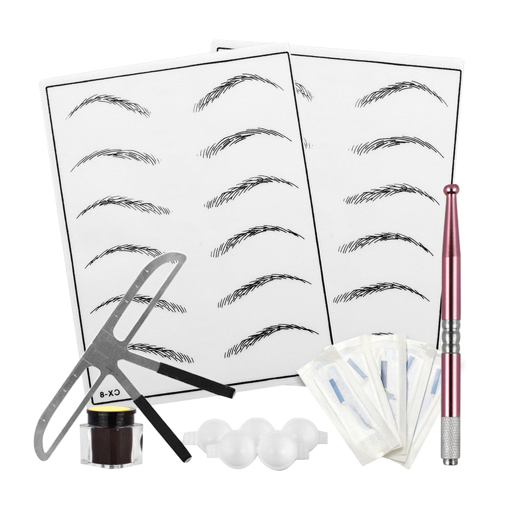 Eyebrow Permanent Needles Ruler Ring Cup Skin Pratice Microblading Pen Set Pink