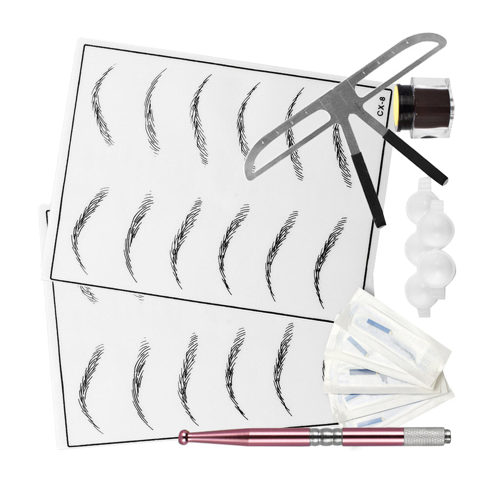 Eyebrow Permanent Needles Ruler Ring Cup Skin Pratice Microblading Pen Set Pink