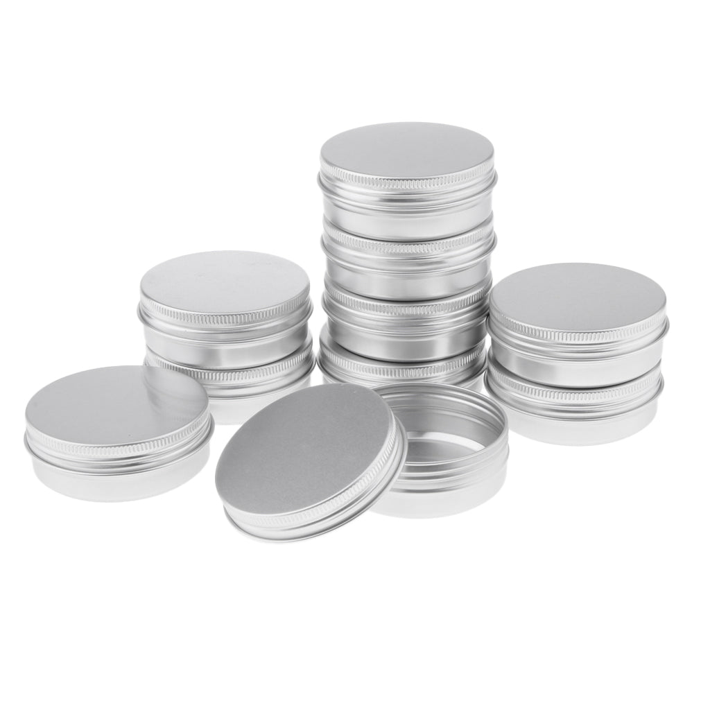 10x 60ml Round Aluminum Cosmetics Cream Empty Lip Balm Containers Jars Tin Silver