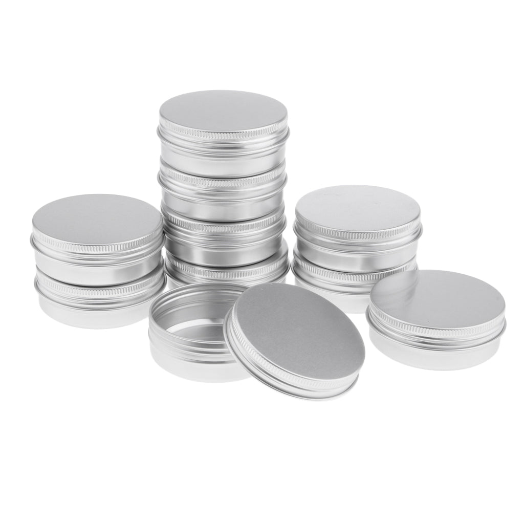 10x 60ml Round Aluminum Cosmetics Cream Empty Lip Balm Containers Jars Tin Silver