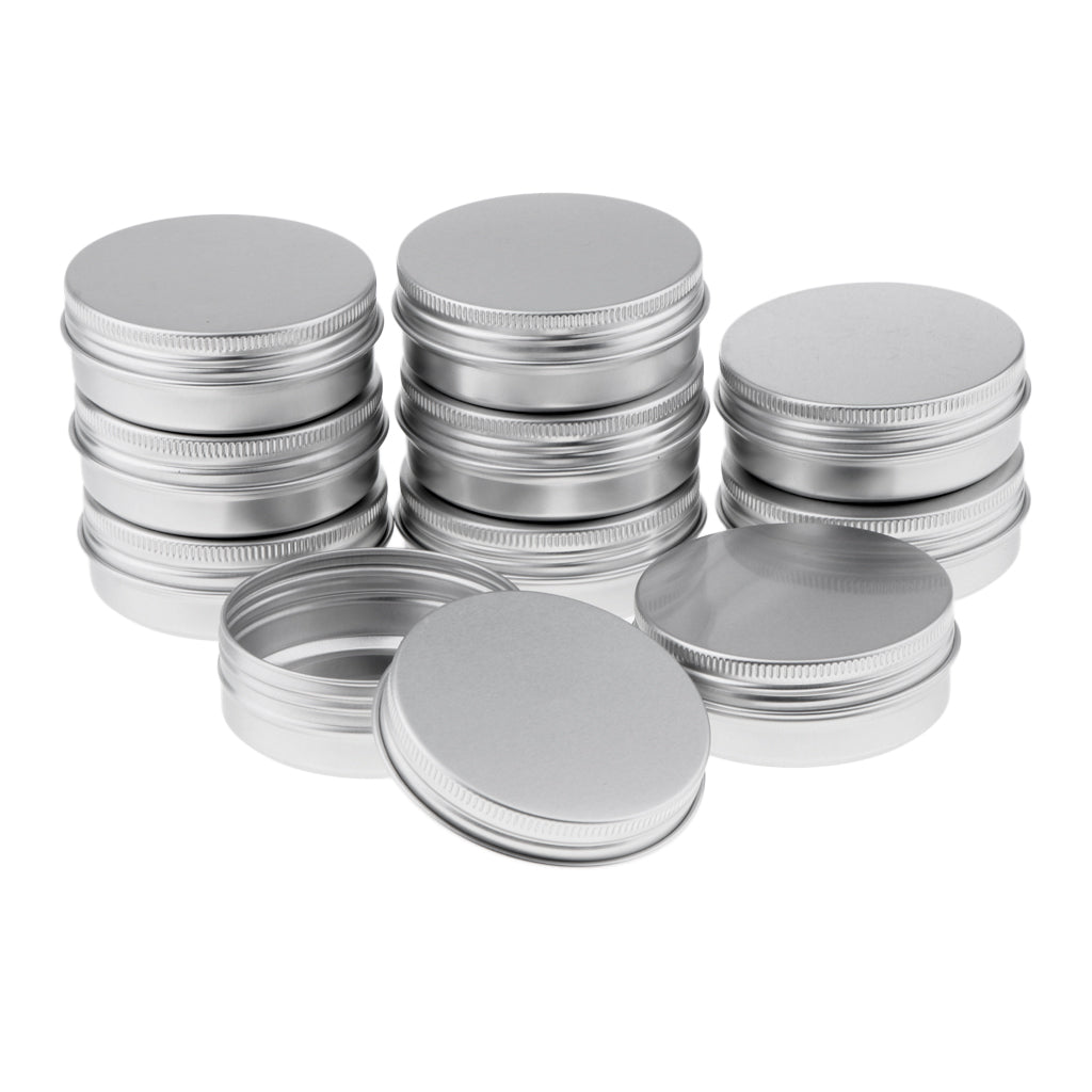 10x 60ml Round Aluminum Cosmetics Cream Empty Lip Balm Containers Jars Tin Silver