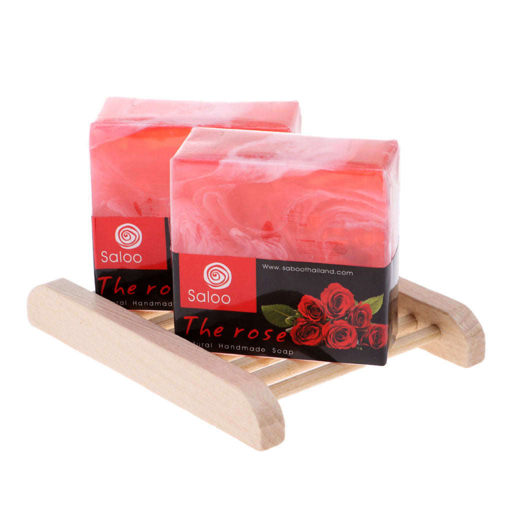 2 Pieces Essential Oil Face Bath Shower Soap Bar + Wood Dish Rose