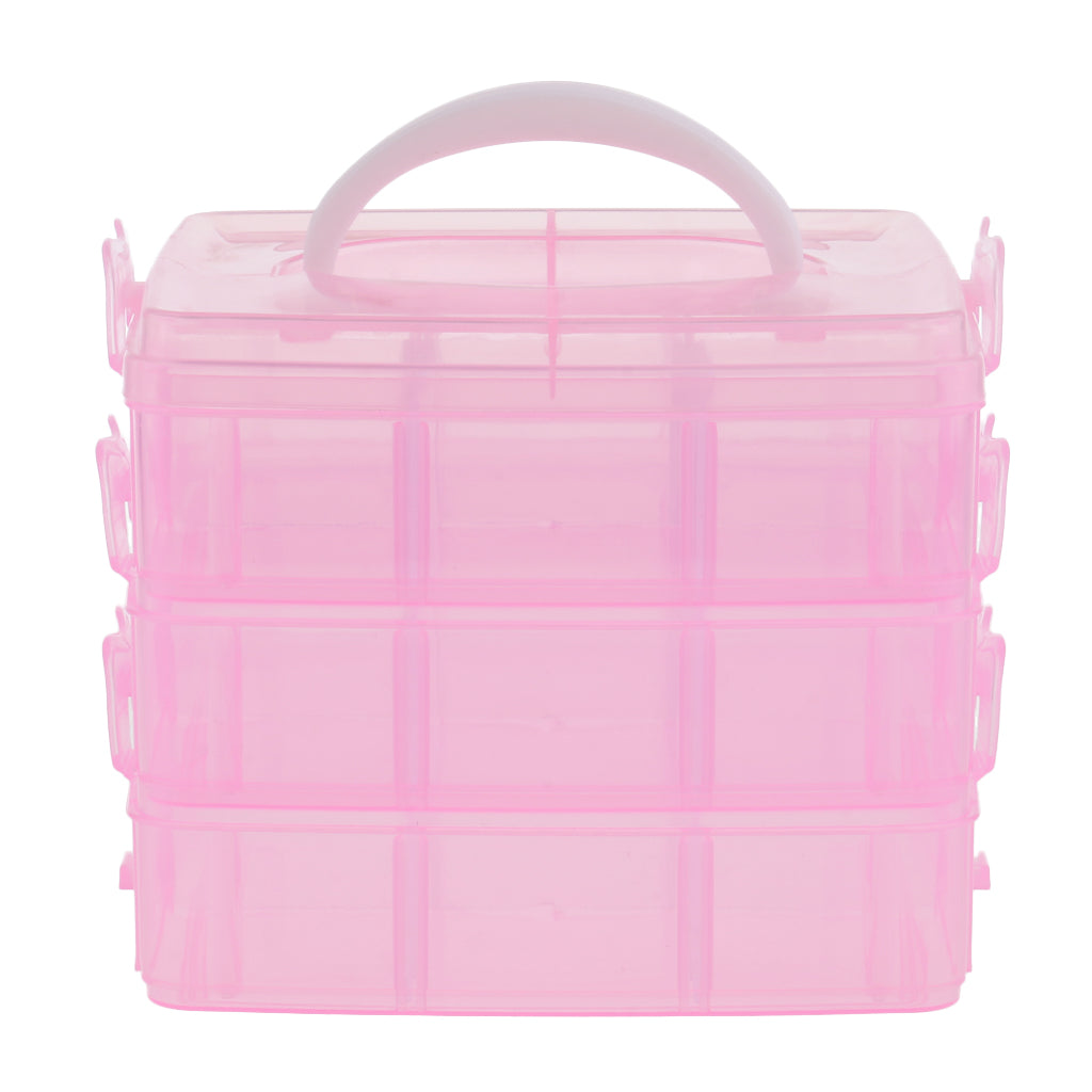 3 Tiers Large Plastic Storage Box Case Nail Art Craft Makeup Organizer & Lid Pink