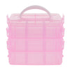 3 Tiers Large Plastic Storage Box Case Nail Art Craft Makeup Organizer & Lid Pink