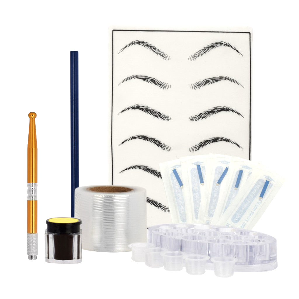 Eyebrow Tattoo Kit Microblading Needle Manual Pen Pigment Practice Skin Gold