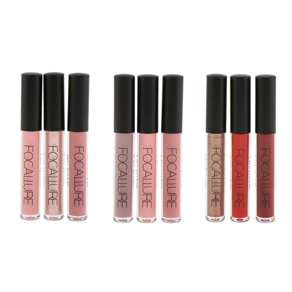 3 Colors Women Waterproof Velvet Matte Lip Gloss Liquid Lipstick Makeup Set