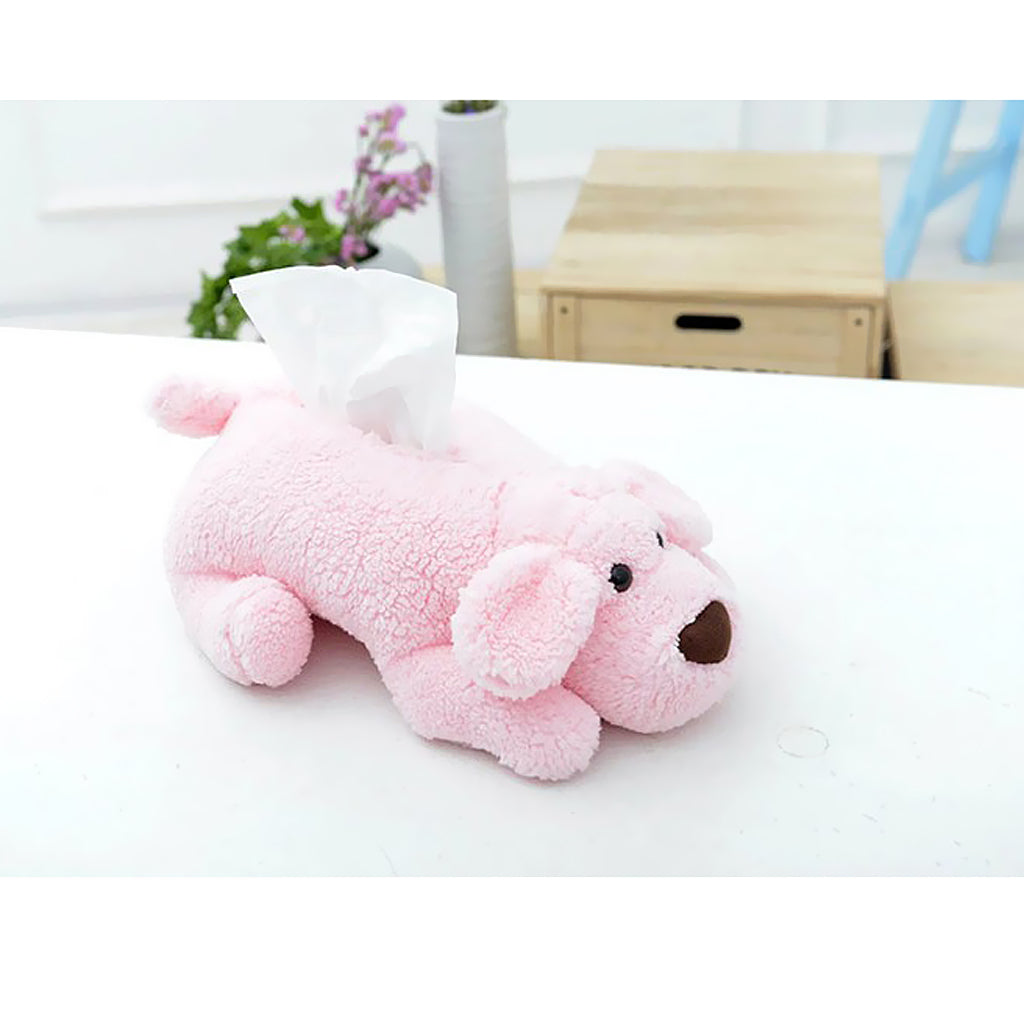 Plush Puppy Dog Tissue Box Cover Car Holder Organizer Home Decor Pink