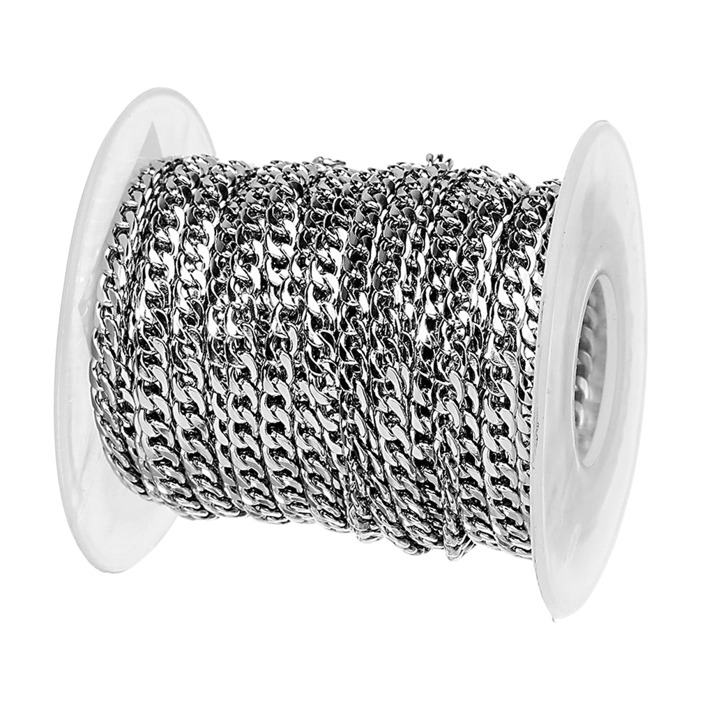 Stainless Steel Curb Chain Roll Silver Tone for Jewelry Making Crafts 4mm