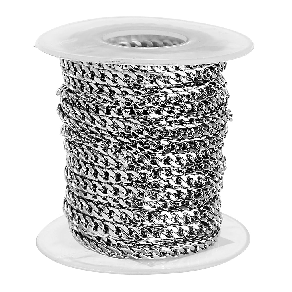 Stainless Steel Curb Chain Roll Silver Tone for Jewelry Making Crafts 4mm