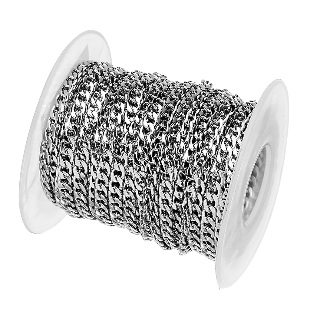 Stainless Steel Curb Chain Roll Silver Tone for Jewelry Making Crafts 4mm