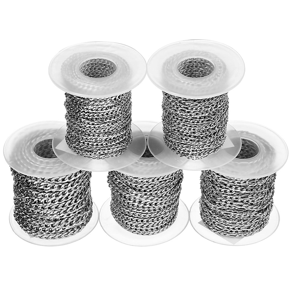 Stainless Steel Curb Chain Roll Silver Tone for Jewelry Making Crafts 3mm