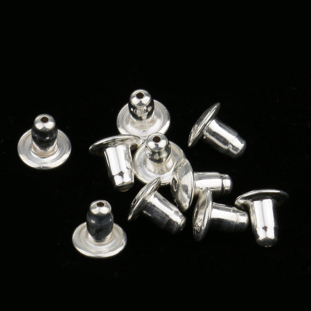 10 Pieces 925 Sterling Silver Earring Safety Back Earnut 6mm