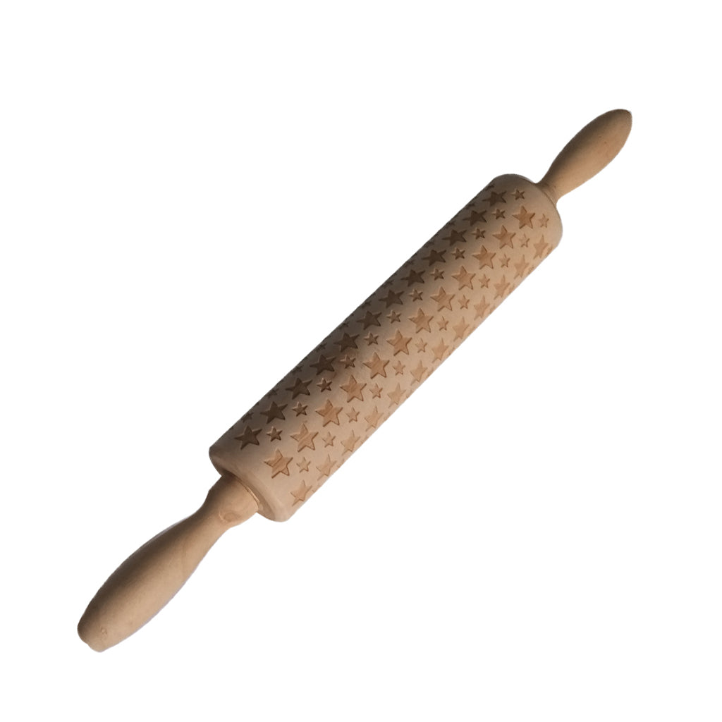 Christmas Wooden Rolling Pin Embossed Baking Cookies Biscuit Fondant Decor