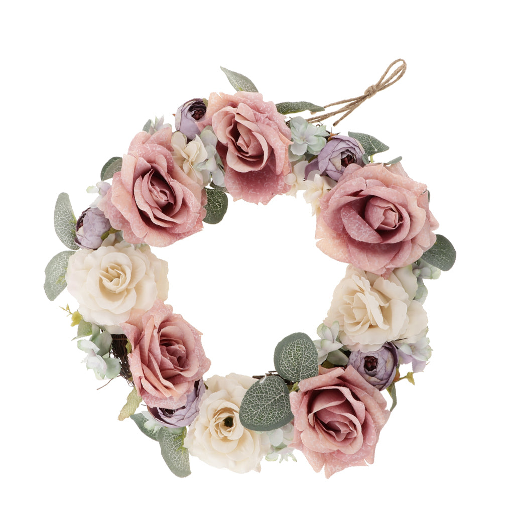 Artificial Silk Flower Leaves Door Wreath Garland Wedding Decorations Pink