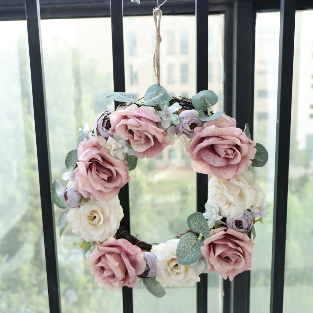 Artificial Silk Flower Leaves Door Wreath Garland Wedding Decorations Pink