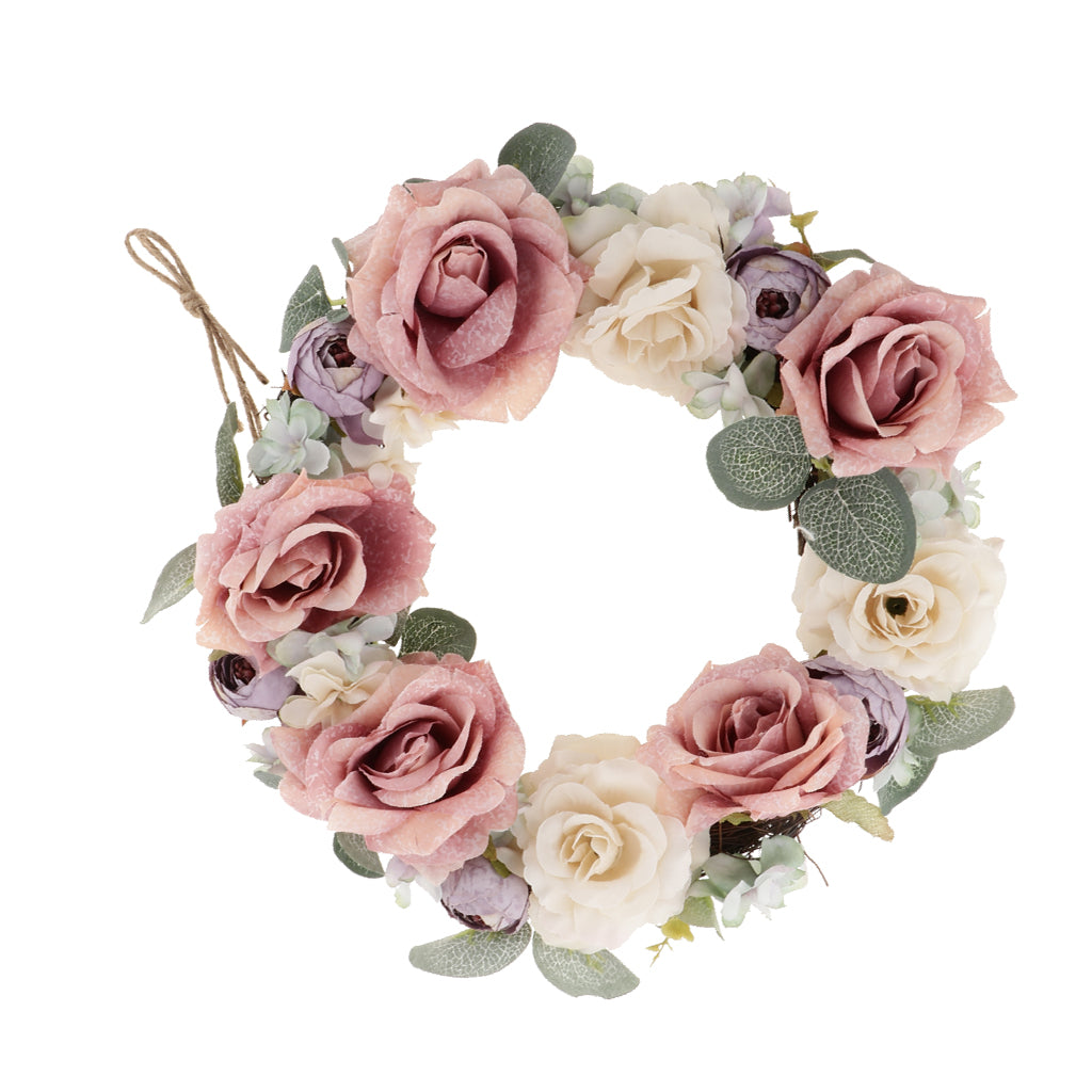 Artificial Silk Flower Leaves Door Wreath Garland Wedding Decorations Pink