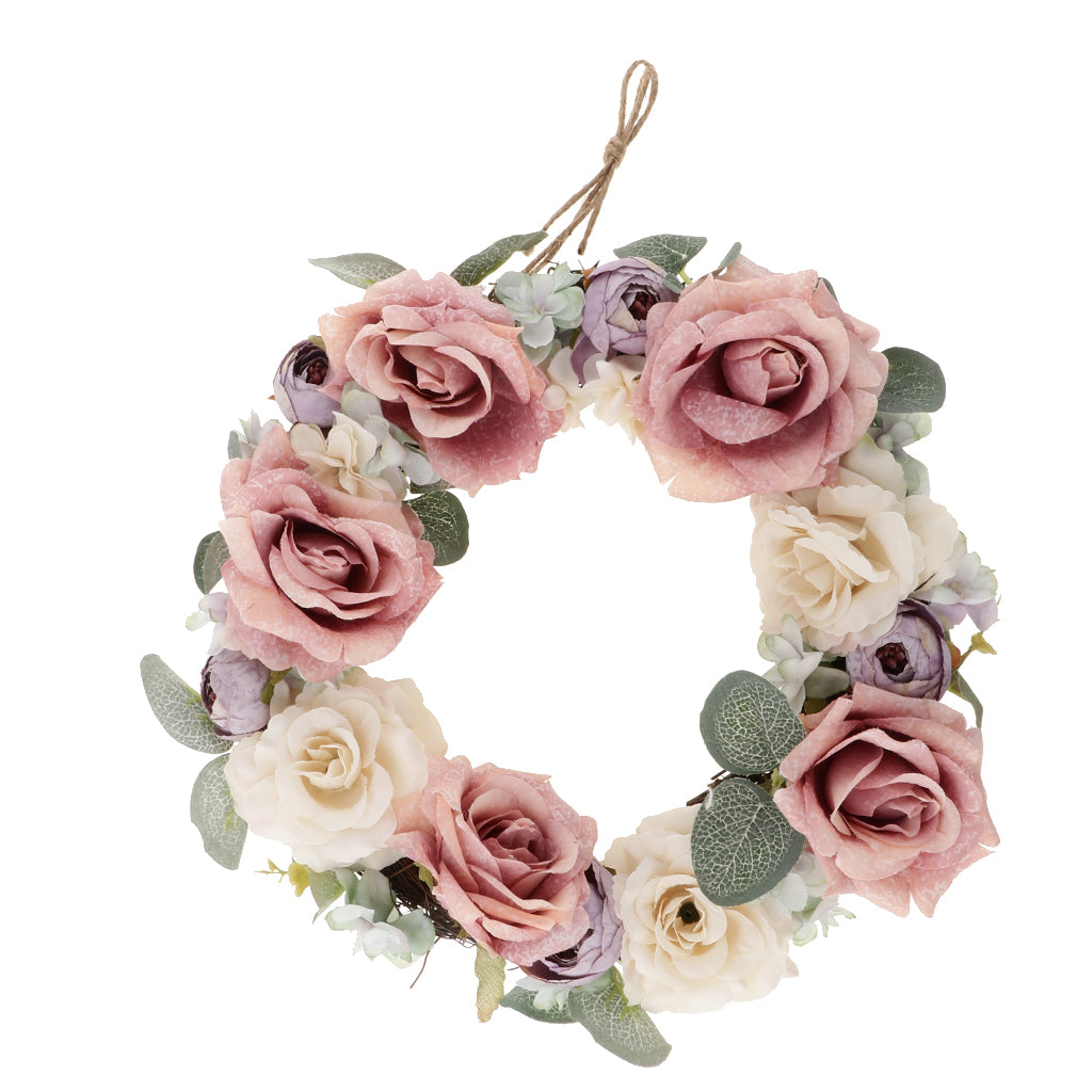 Artificial Silk Flower Leaves Door Wreath Garland Wedding Decorations Pink