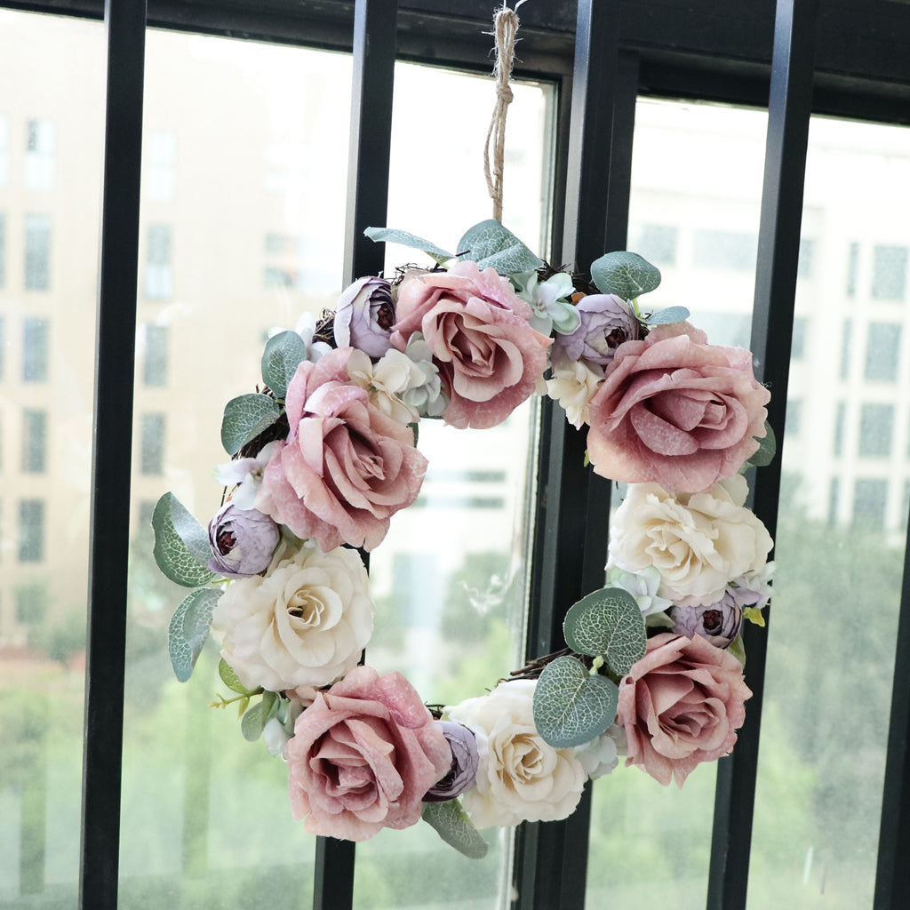 Artificial Silk Flower Leaves Door Wreath Garland Wedding Decorations Pink