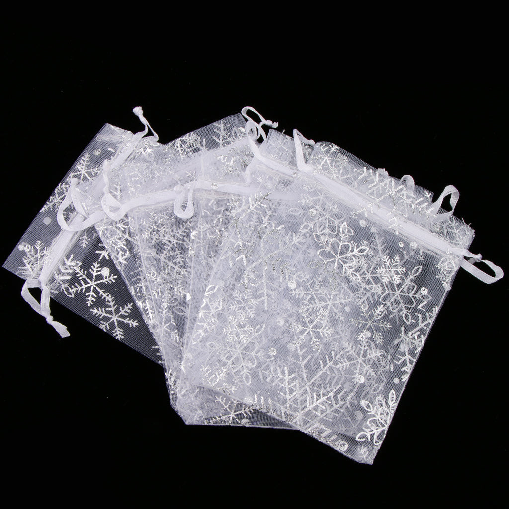 100pcs Tulle Snowflake Gift Pouch Candy Bag Christmas Gift Favor 9 x 12cm