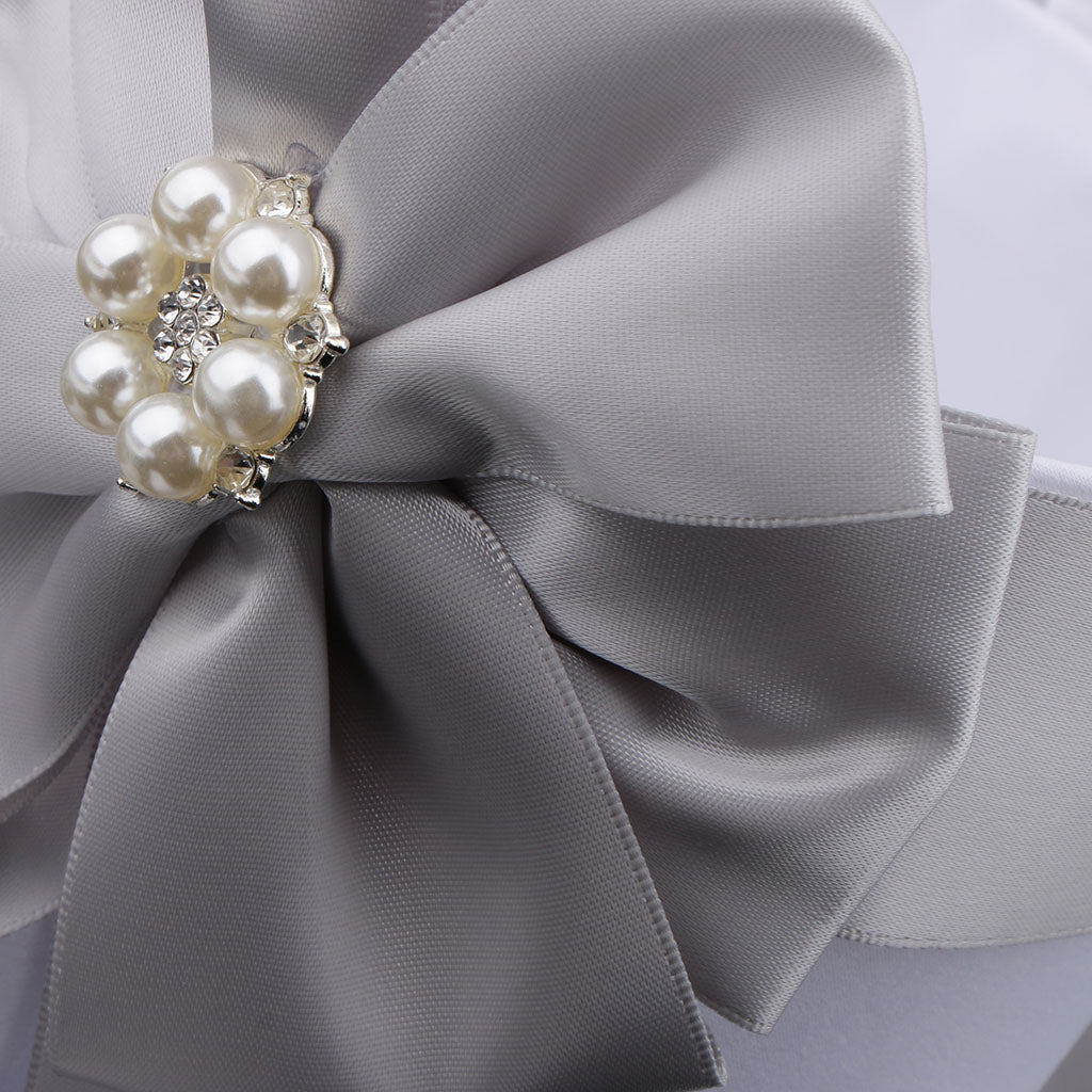 Wedding Ceremony Satin Ribbon Double Bowknot Pearls Flower Girl Basket Decor