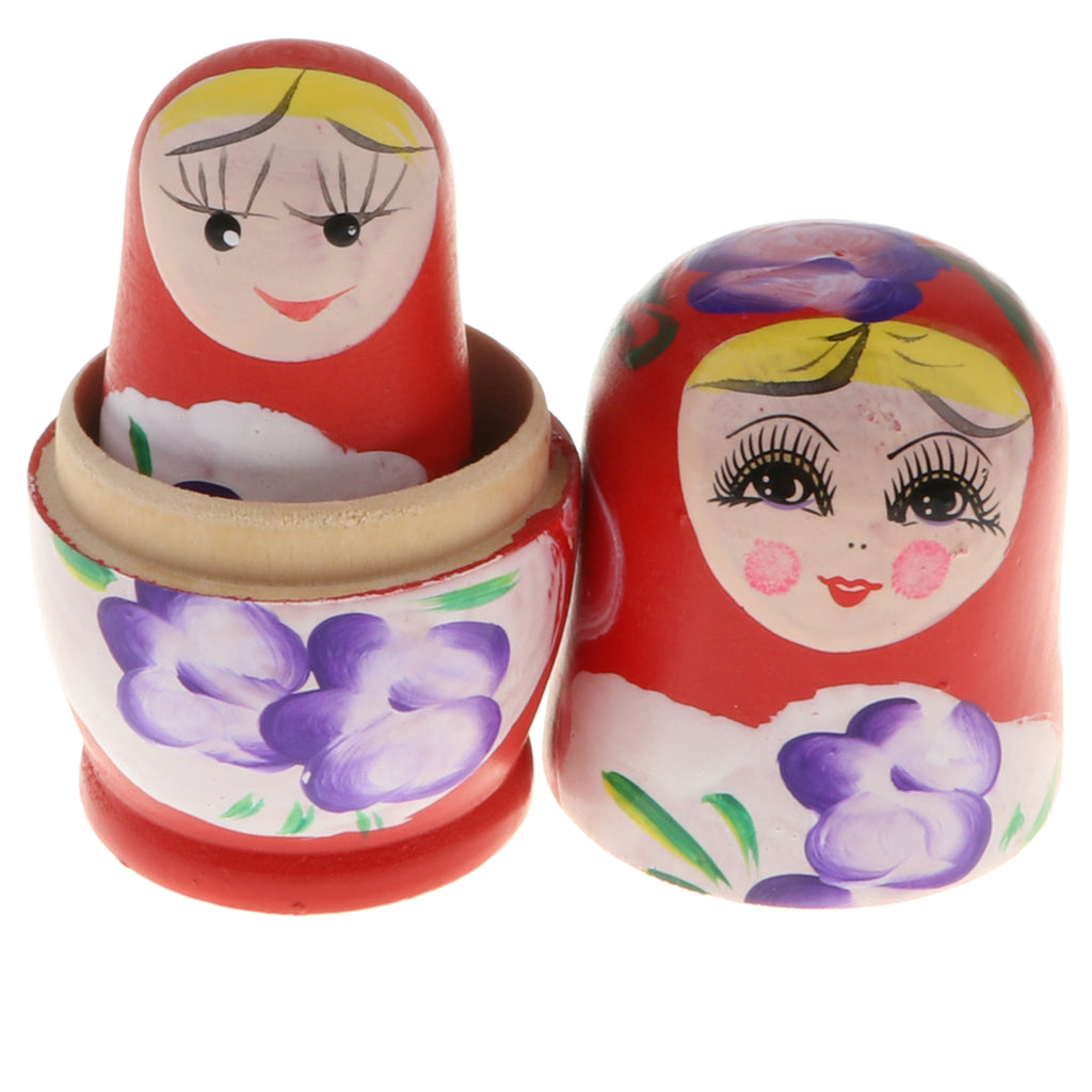 5PCS Russian Nesting Doll Babushka Matryoshka Dolls Hand Painted Red