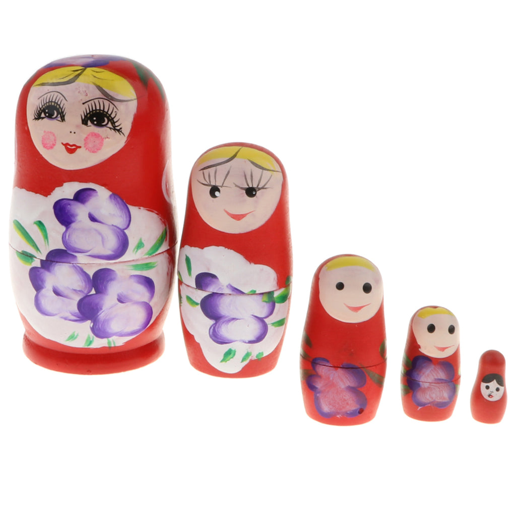 5PCS Russian Nesting Doll Babushka Matryoshka Dolls Hand Painted Red