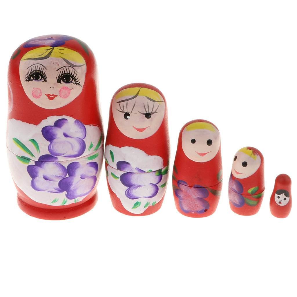 5PCS Russian Nesting Doll Babushka Matryoshka Dolls Hand Painted Red